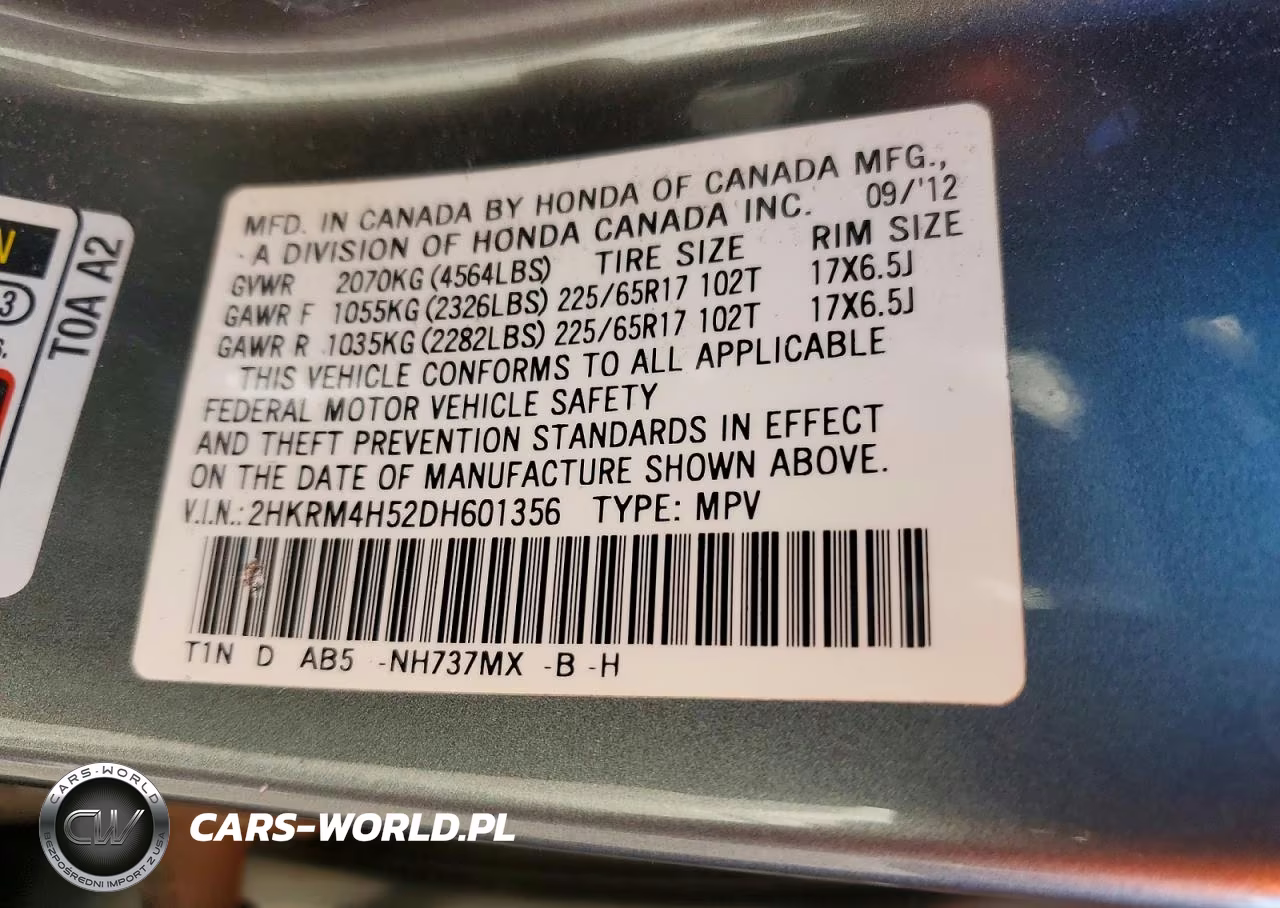 2013 Honda Cr-V Ex VIN:2HKRM4H52DH601356 - 13