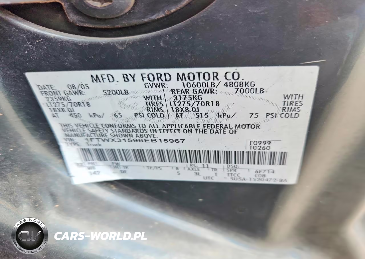 2006 Ford F350 Srw Super Duty VIN:1FTWX31596EB15967 - 12