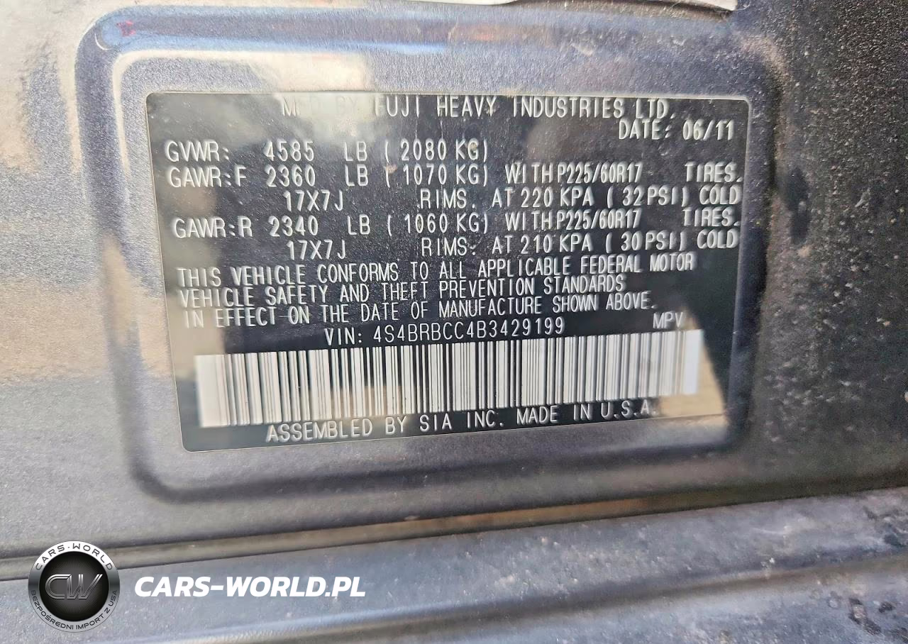 2011 Subaru Outback 2.5I Premium VIN:4S4BRBCC4B3429199 - 13