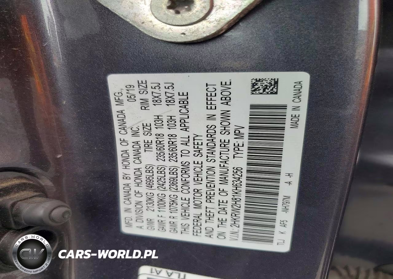 2019 Honda Cr-V Exl VIN:2HKRW2H81KH634256 - 14