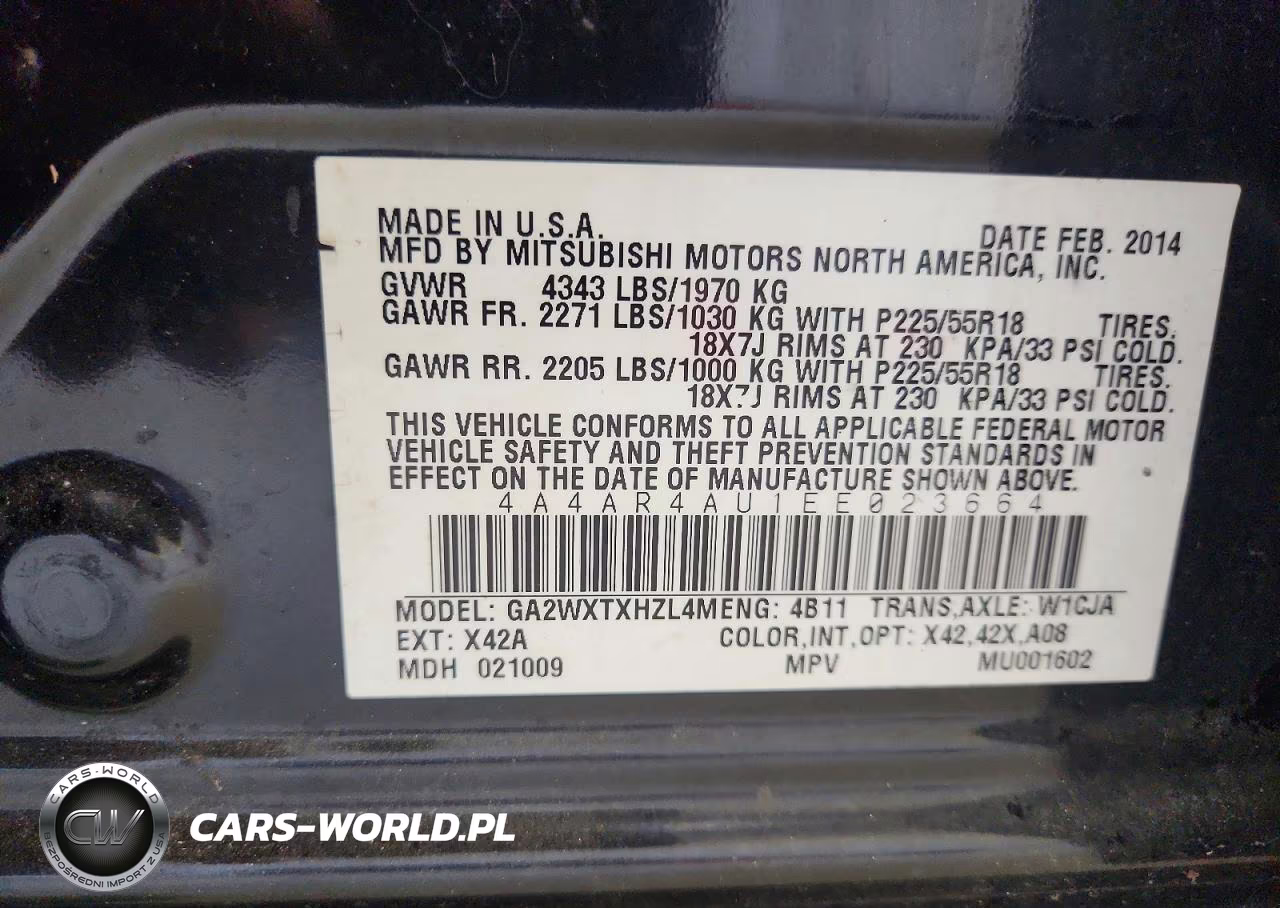 2014 Mitsubishi Outlander Sport Se VIN:4A4AR4AU1EE023664 - 12