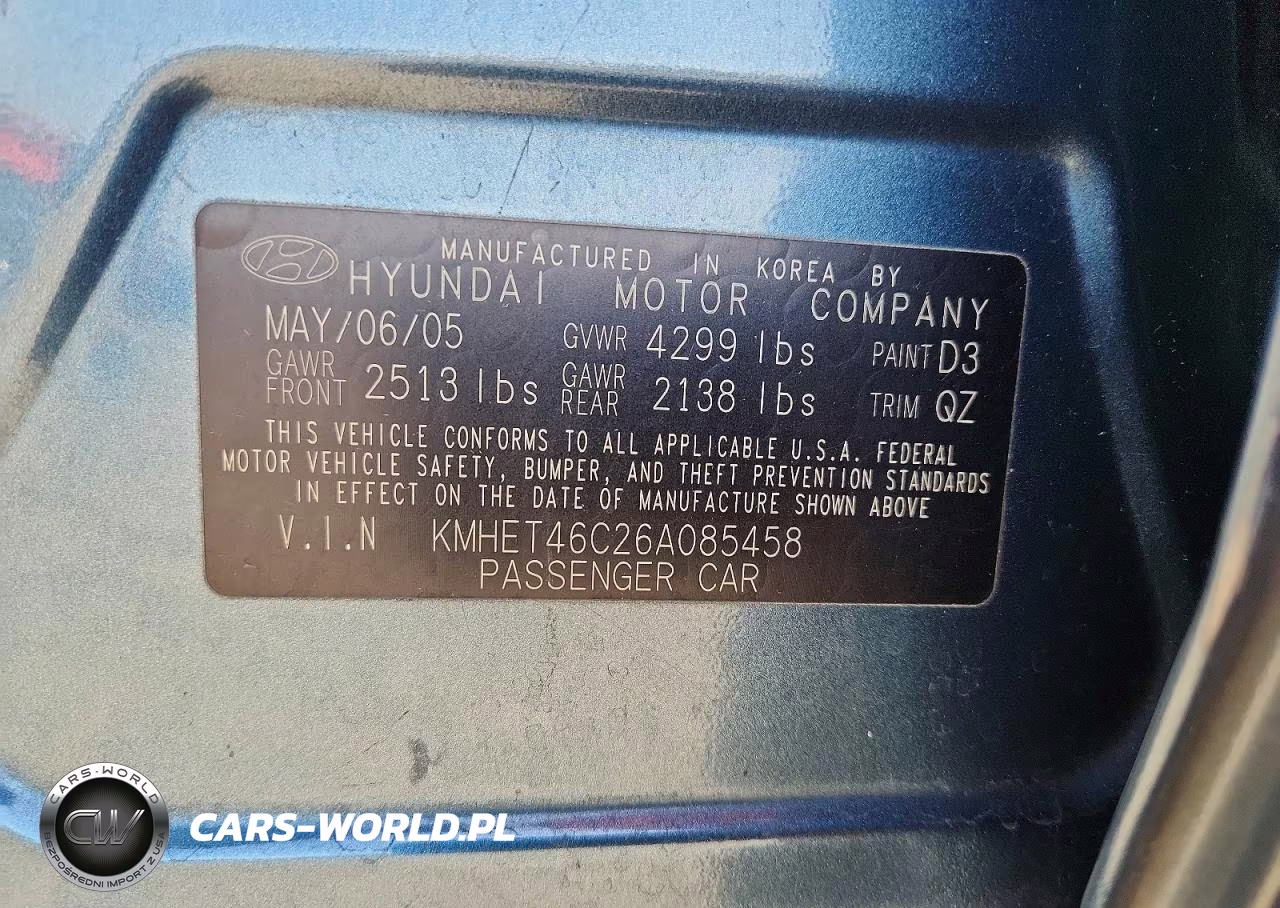 2006 Hyundai Sonata Gl VIN:KMHET46C26A085458 - 12