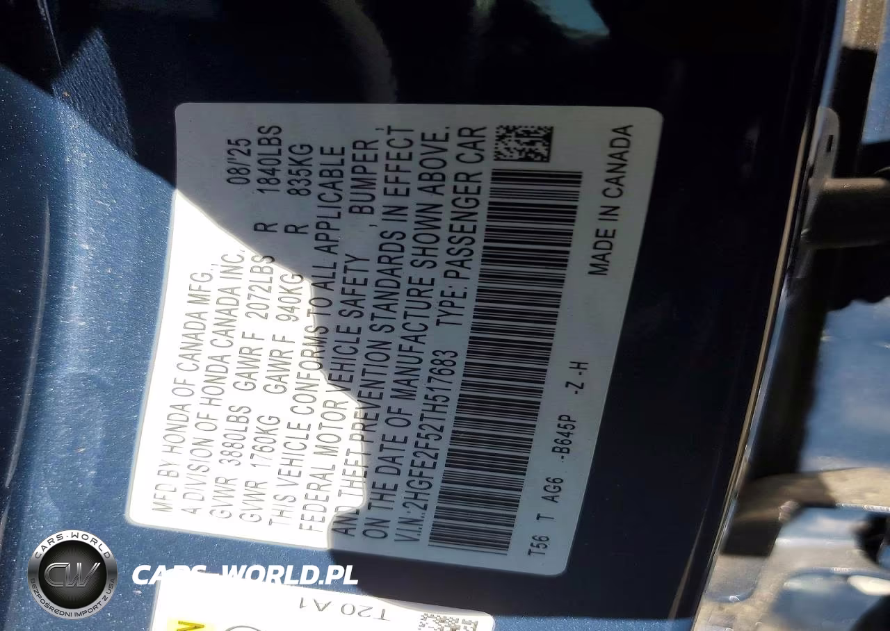 2026 Honda Civic Sport VIN:2HGFE2F52TH517683 - 12