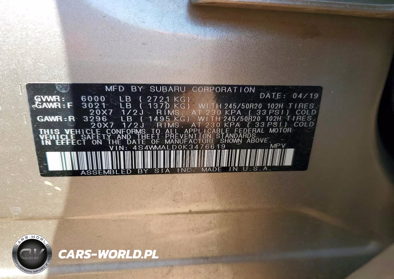 2019 Subaru Ascent Limited VIN:4S4WMALD0K3476619 - 14
