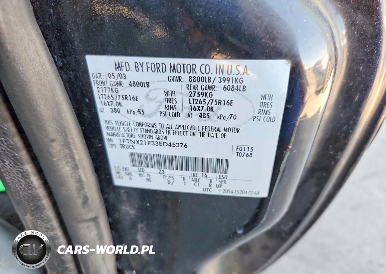 2003 Ford F250 Super Duty VIN:1FTNX21P33ED45376 - 12