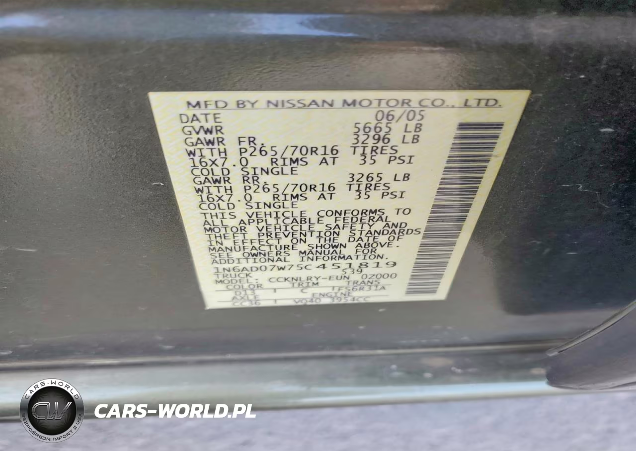 2005 Nissan Frontier Se VIN:1N6AD07W75C451819 - 12