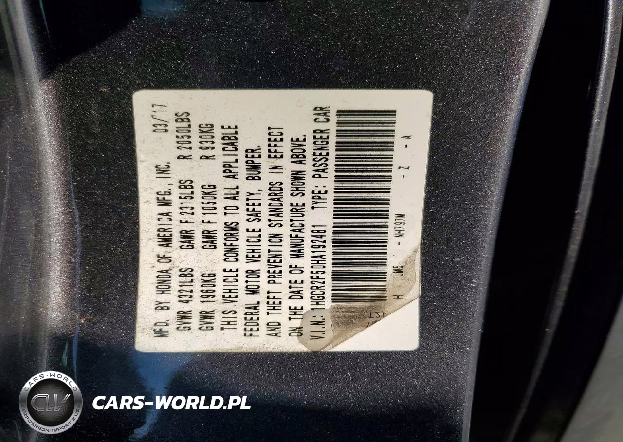 2017 Honda Accord Sport VIN:1HGCR2F50HA192481 - 12