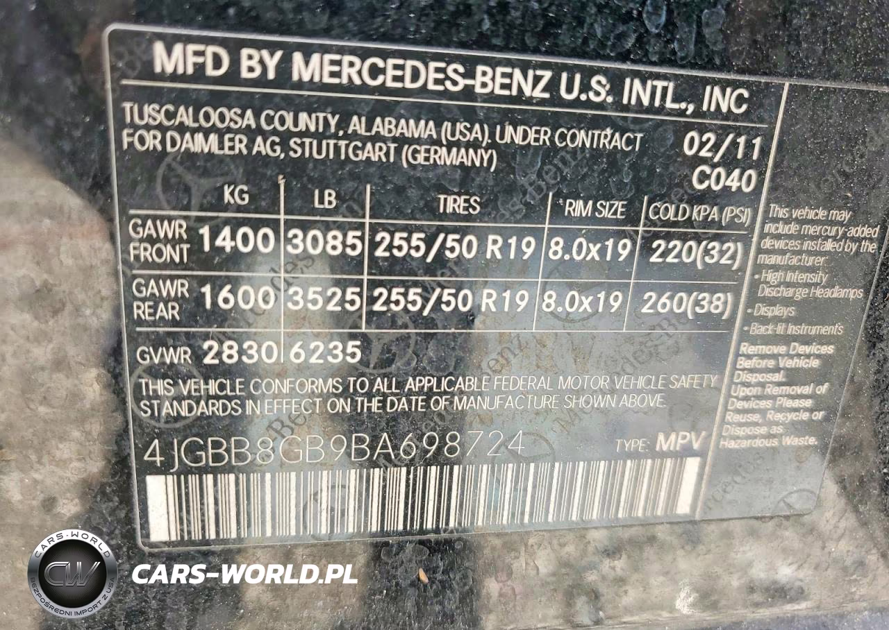 2011 Mercedes-Benz Ml 350 4Matic VIN:4JGBB8GB9BA698724 - 12