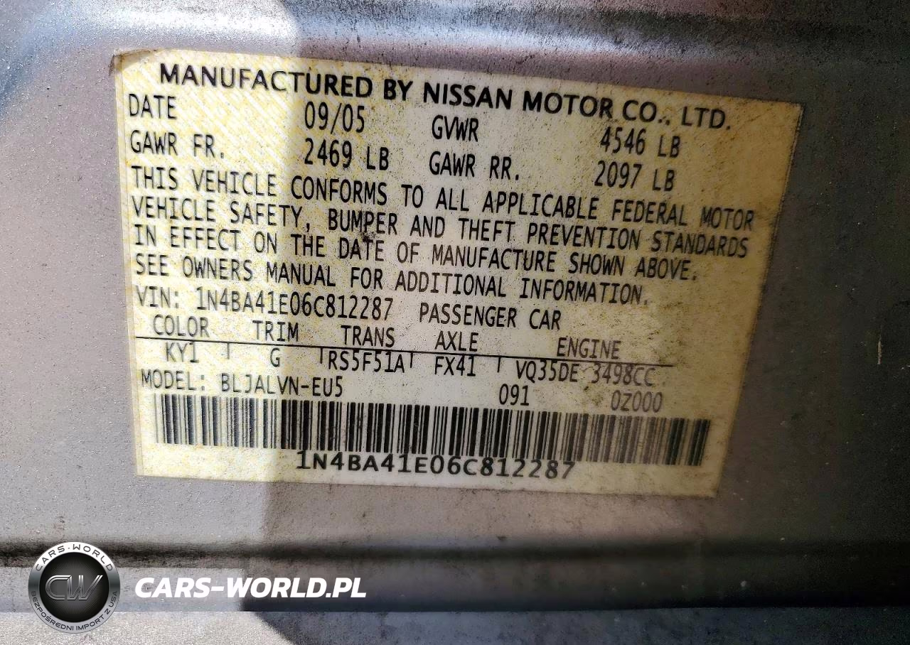 2006 Nissan Maxima 3.5 Se VIN:1N4BA41E06C812287 - 12