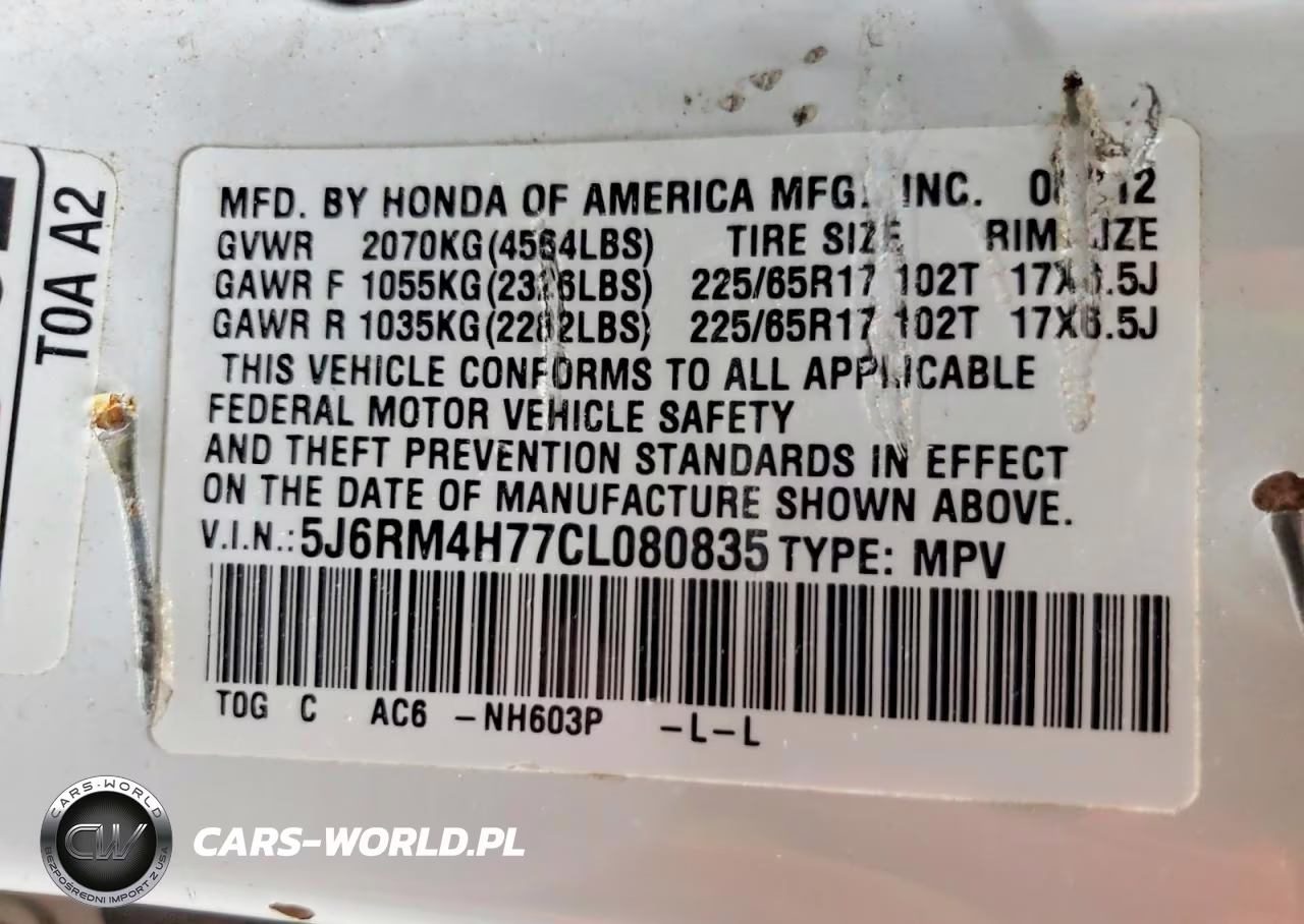 2012 Honda Cr-V Exl VIN:5J6RM4H77CL080835 - 13
