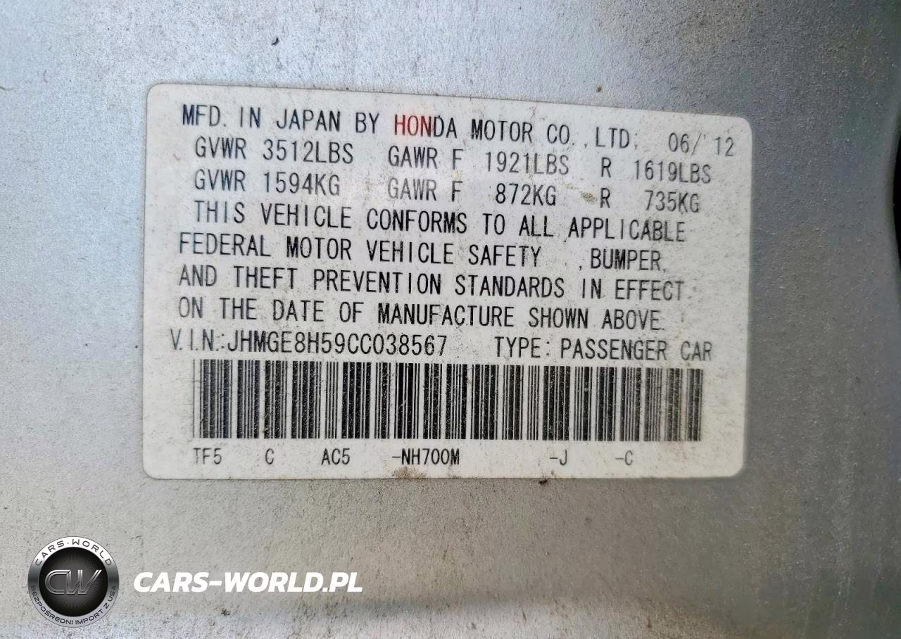 2012 Honda Fit Sport VIN:JHMGE8H59CC038567 - 12