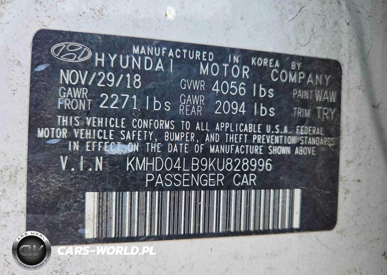 2019 Hyundai Elantra Sport VIN:KMHD04LB9KU828996 - 13