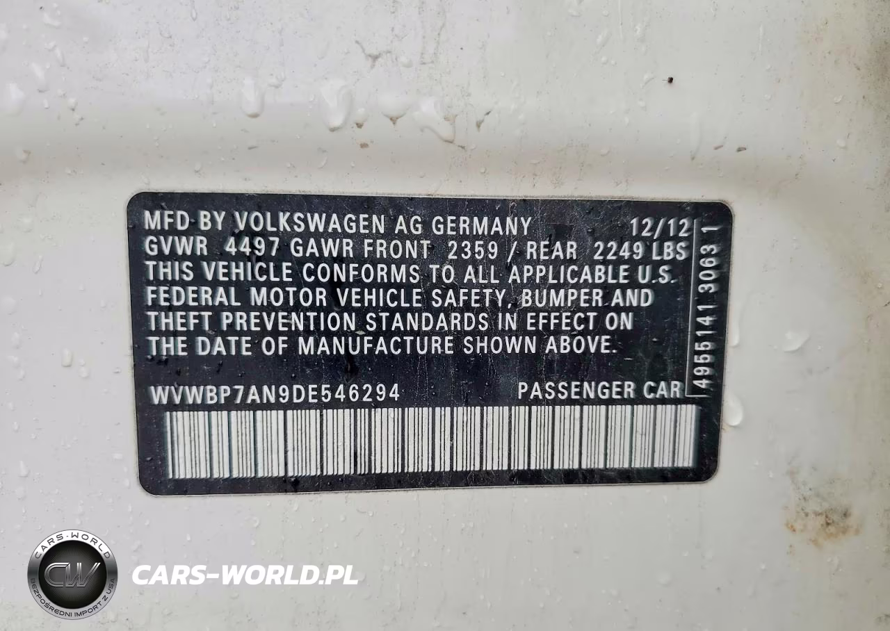 2013 Volkswagen Cc Sport VIN:WVWBP7AN9DE546294 - 12