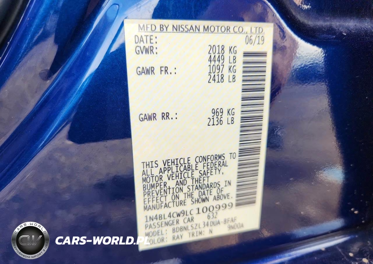 2020 Nissan Altima Sr VIN:1N4BL4CW9LC100999 - 12