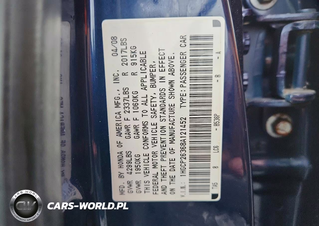 2008 Honda Accord Lx VIN:1HGCP26368A121452 - 12
