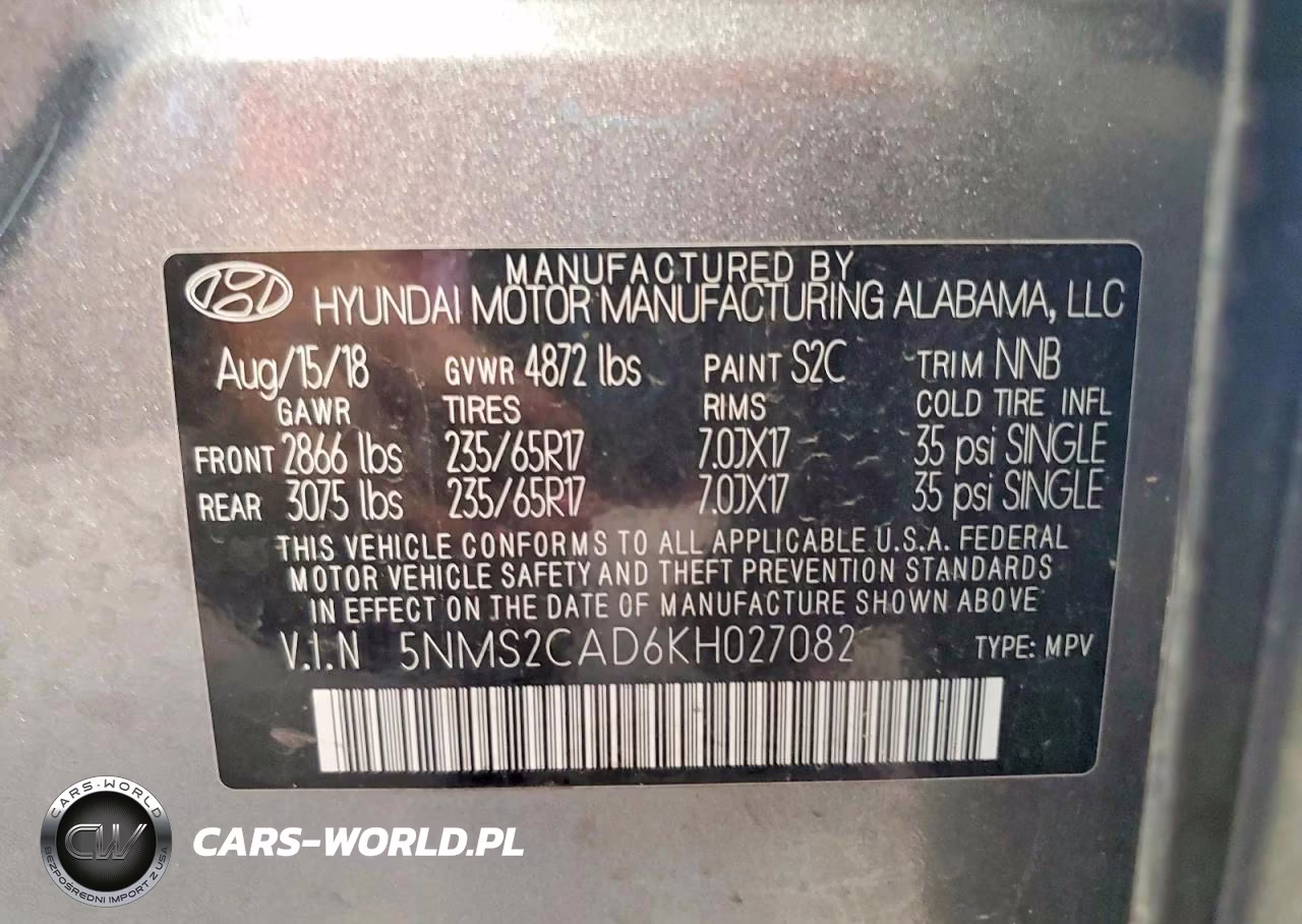 2019 Hyundai Santa Fe Se VIN:5NMS2CAD6KH027082 - 13