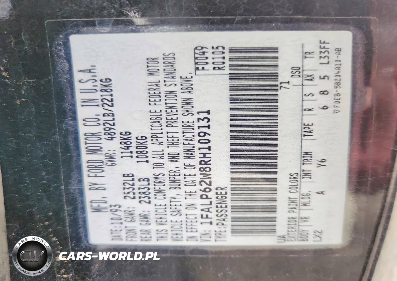 1994 Ford Thunderbird Lx VIN:1FALP62W8RH109131 - 12
