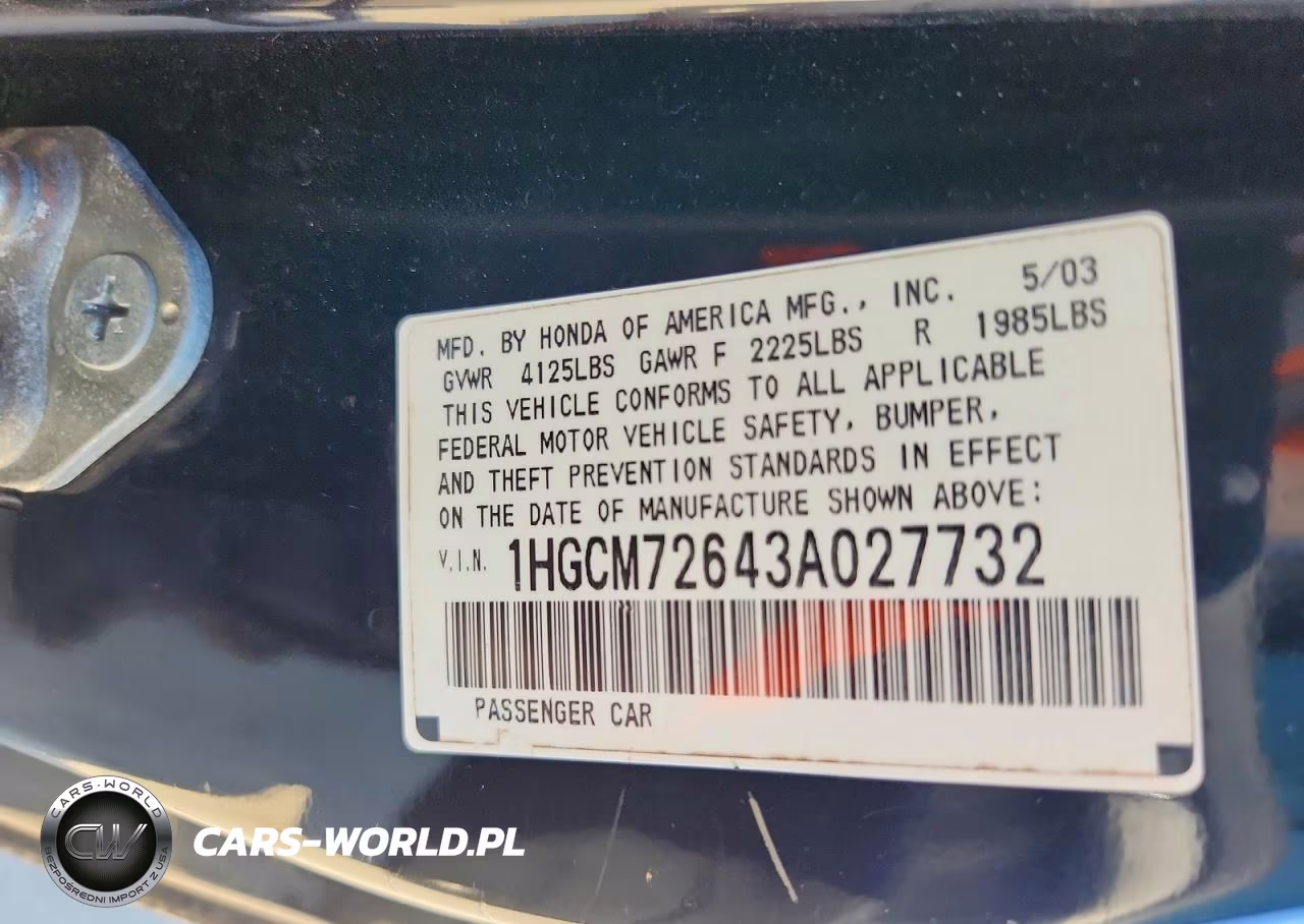 2003 Honda Accord Ex VIN:1HGCM72643A027732 - 12