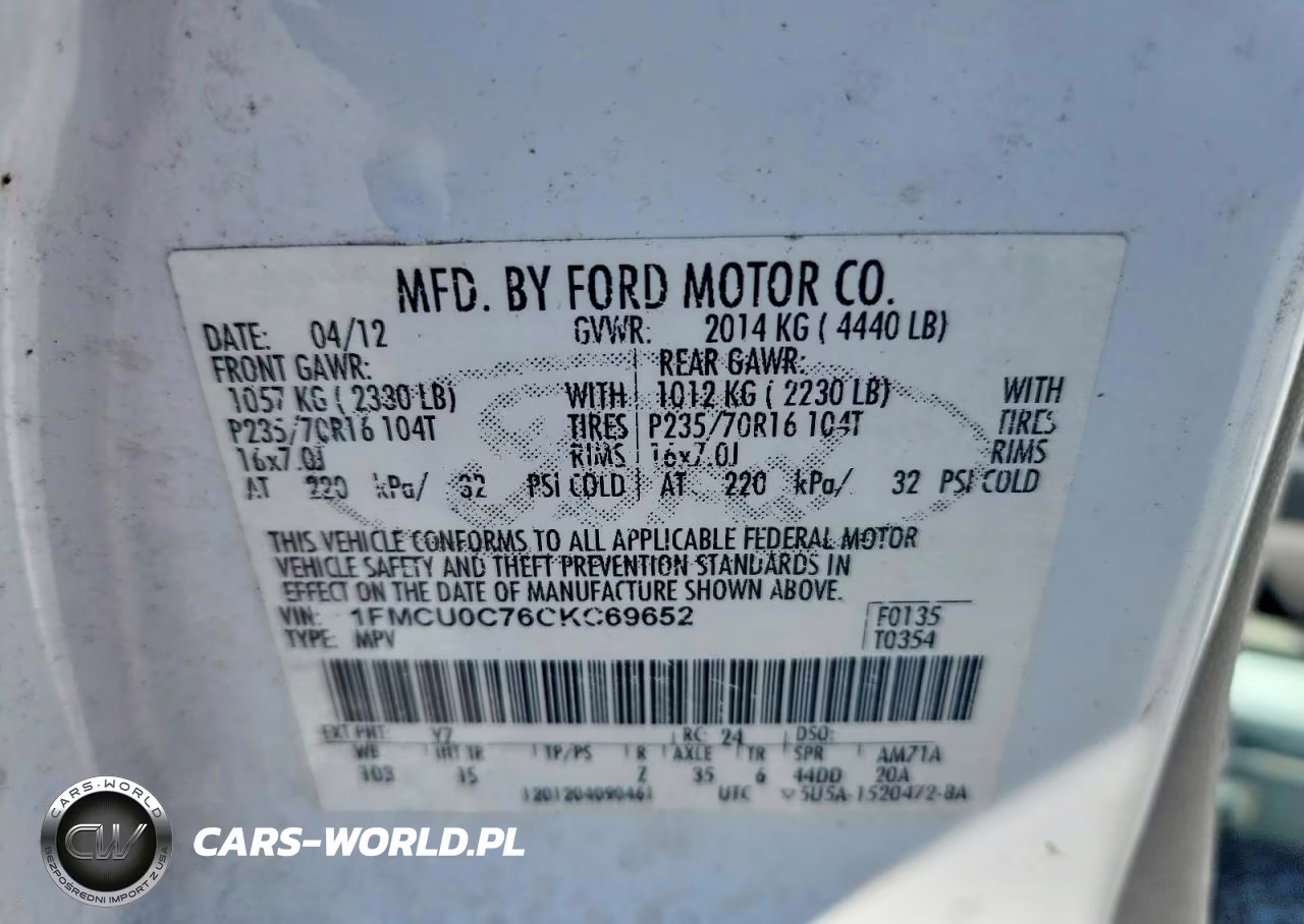 2012 Ford Escape Xls VIN:1FMCU0C76CKC69652 - 14