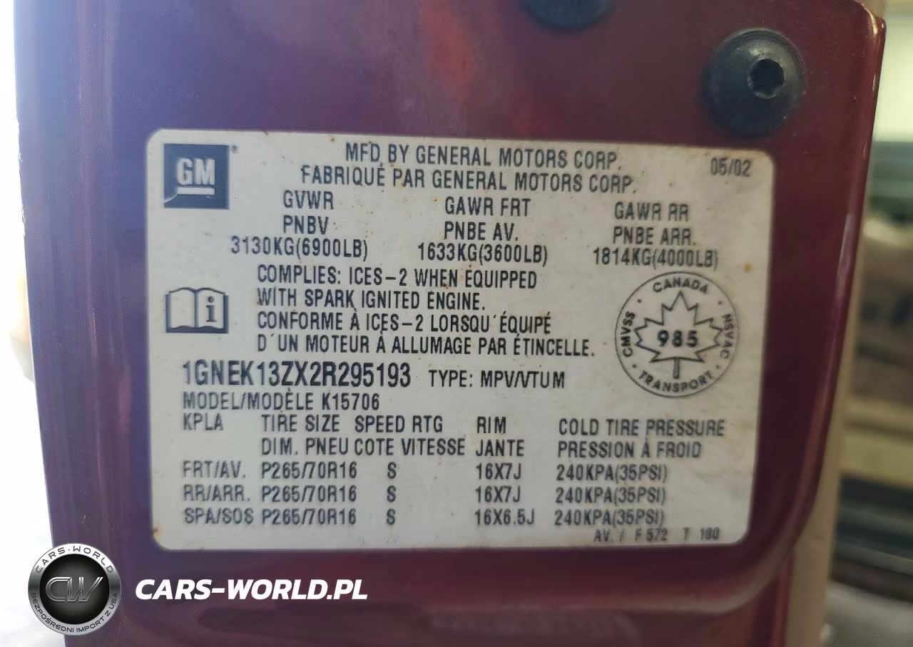 2002 Chevrolet Tahoe K1500 VIN:1GNEK13ZX2R295193 - 14