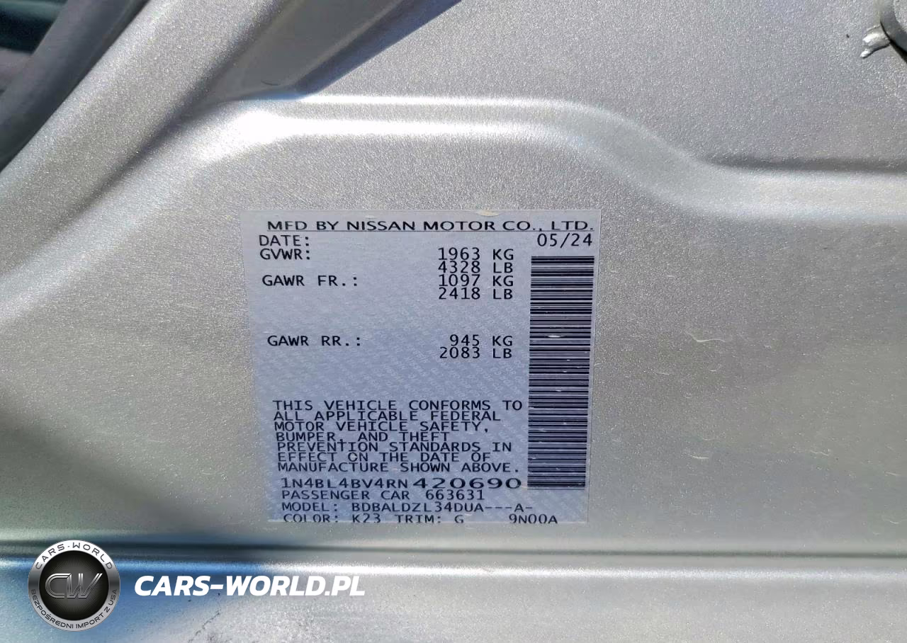 2024 Nissan Altima S VIN:1N4BL4BV4RN420690 - 12