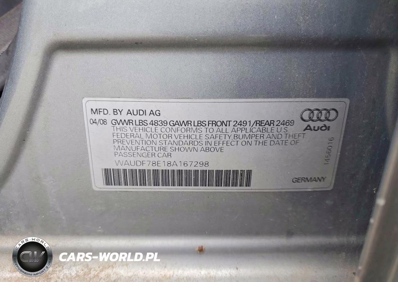 2008 Audi A4 2.0T Quattro VIN:WAUDF78E18A167298 - 12