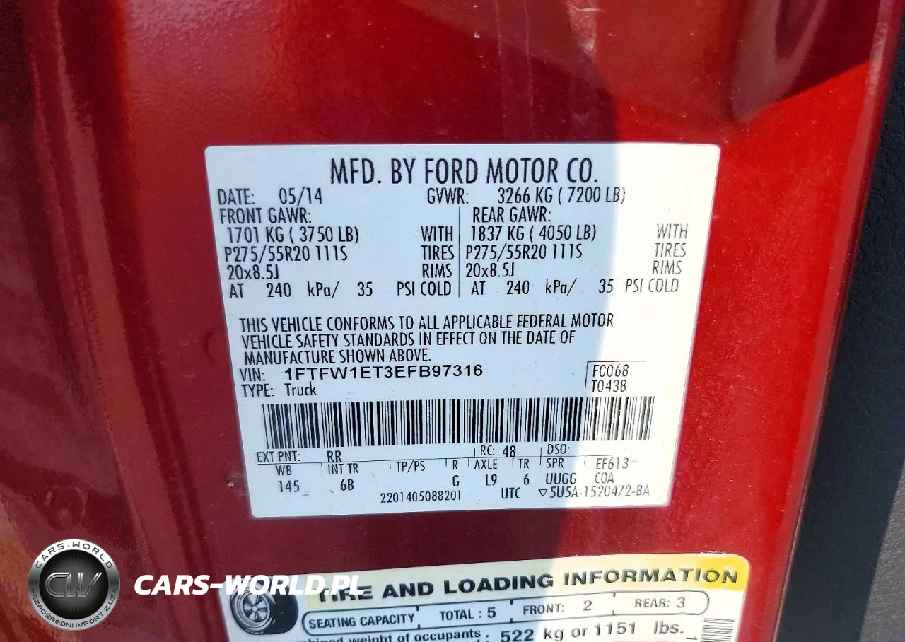 2014 Ford F150 Supercrew VIN:1FTFW1ET3EFB97316 - 12