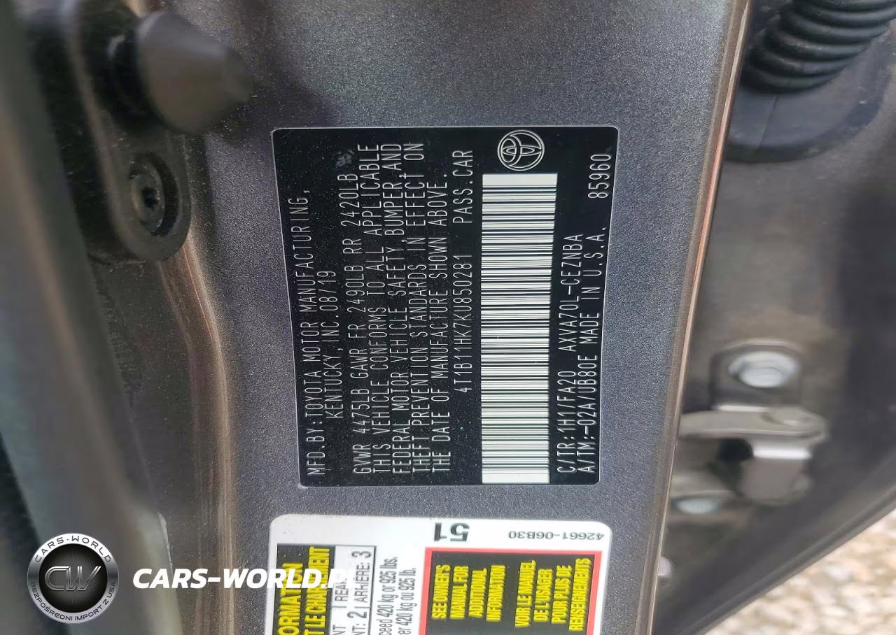2019 Toyota Camry Le VIN:4T1B11HK7KU850281 - 12