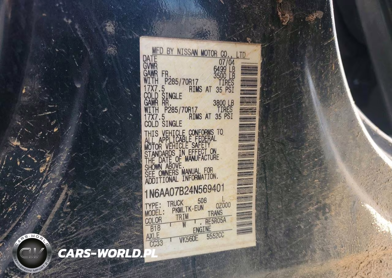 2004 Nissan Titan Xe VIN:1N6AA07B24N569401 - 12