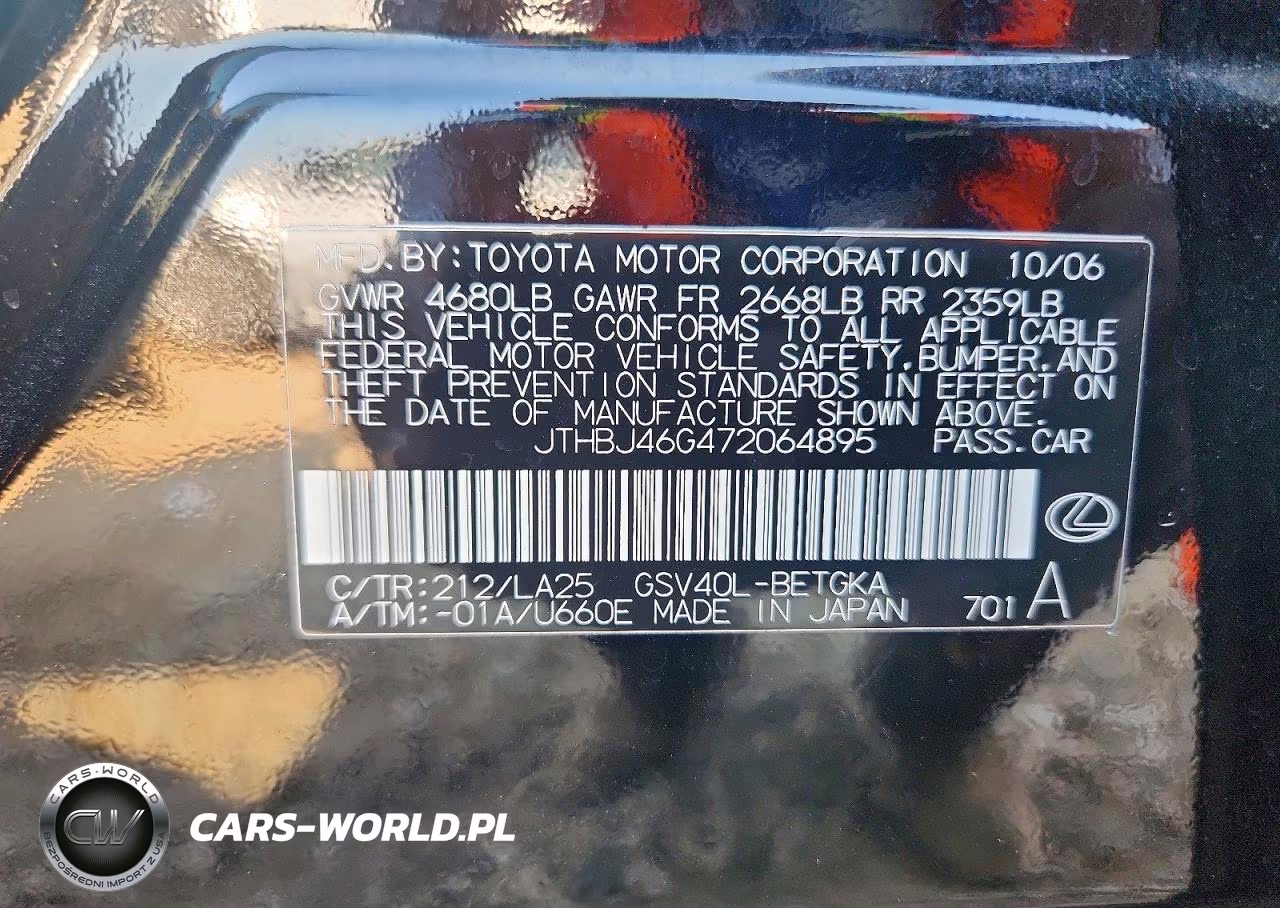 2007 Lexus Es 350 VIN:JTHBJ46G472064895 - 12