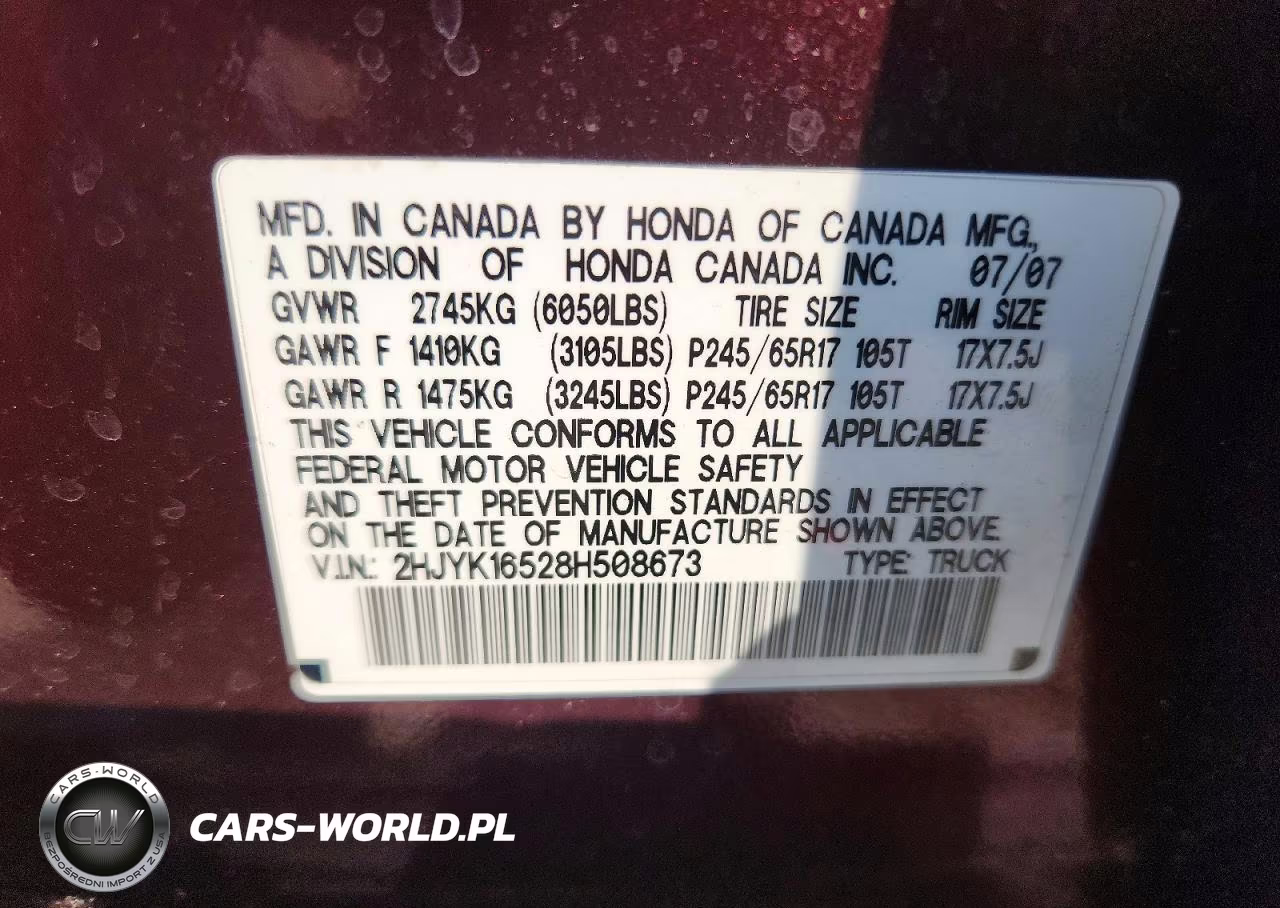 2008 Honda Ridgeline Rtl VIN:2HJYK16528H508673 - 12
