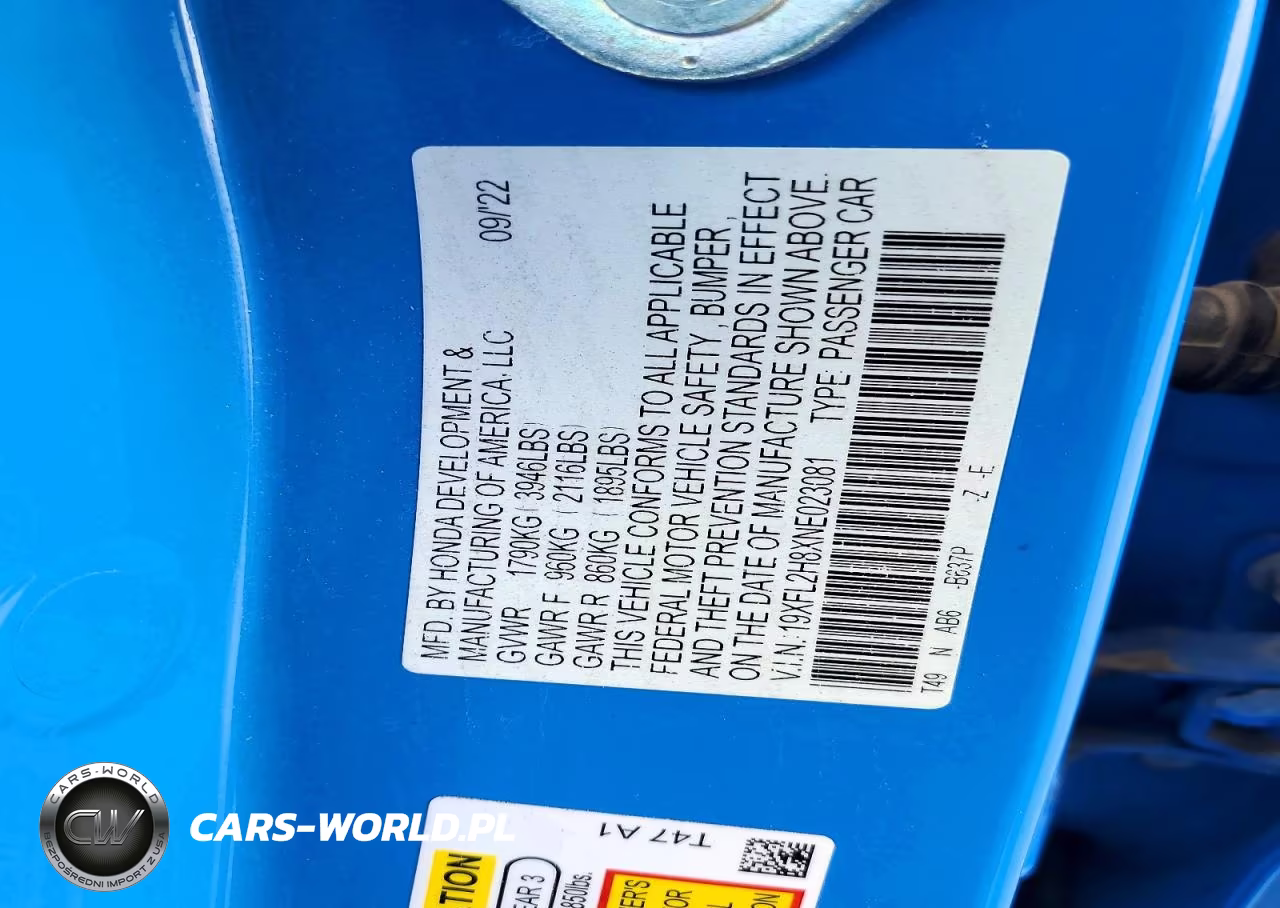 2022 Honda Civic Sport VIN:19XFL2H8XNE023081 - 12