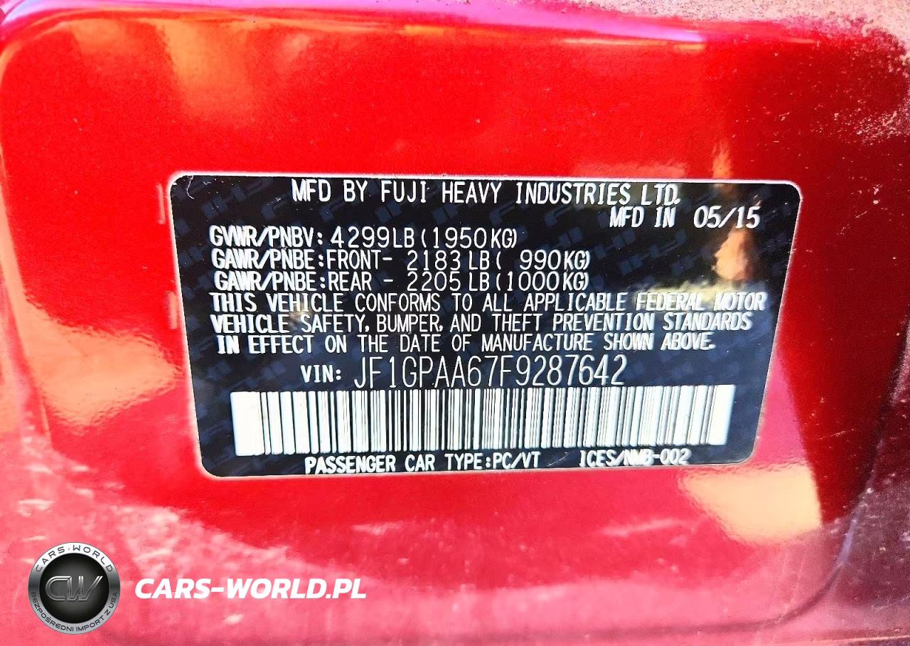 2015 Subaru Impreza VIN:JF1GPAA67F9287642 - 13