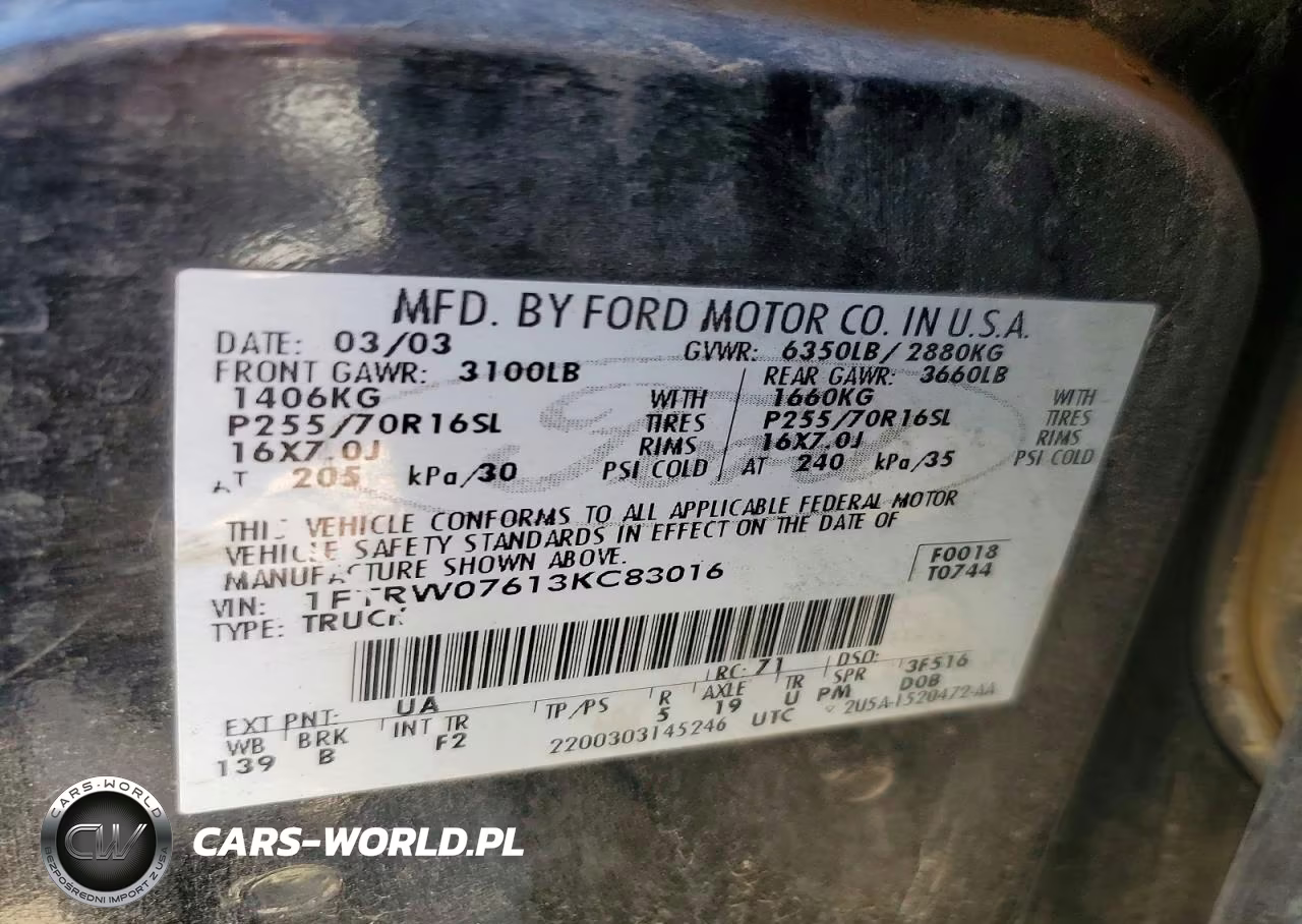 2003 Ford F150 Supercrew VIN:1FTRW07613KC83016 - 12