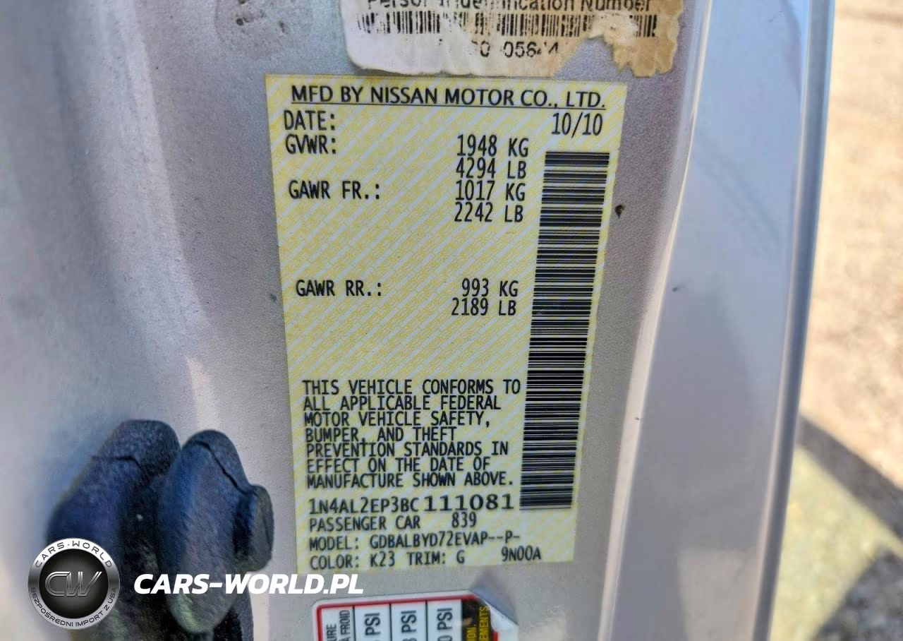 2011 Nissan Altima 2.5 S VIN:1N4AL2EP3BC111081 - 12