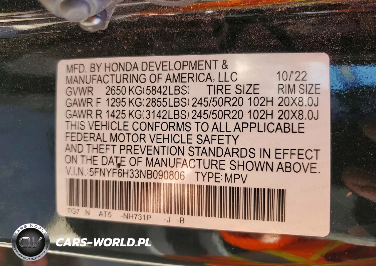 2022 Honda Pilot Sport VIN:5FNYF6H33NB090806 - 13