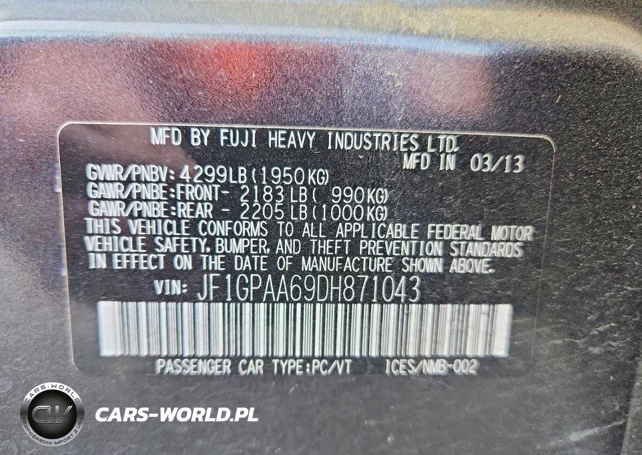 2013 Subaru Impreza VIN:JF1GPAA69DH871043 - 12