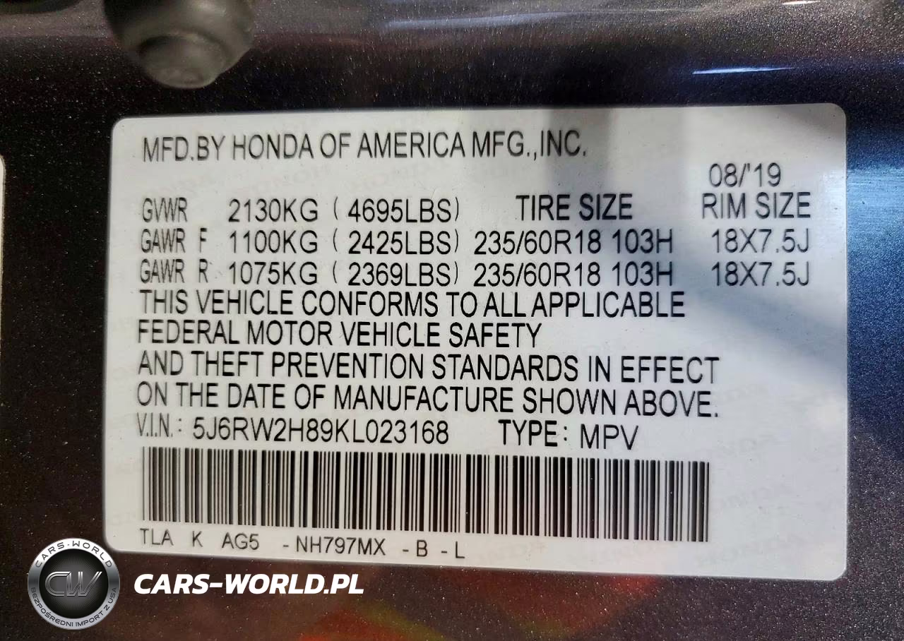 2019 Honda Cr-V Exl VIN:5J6RW2H89KL023168 - 14