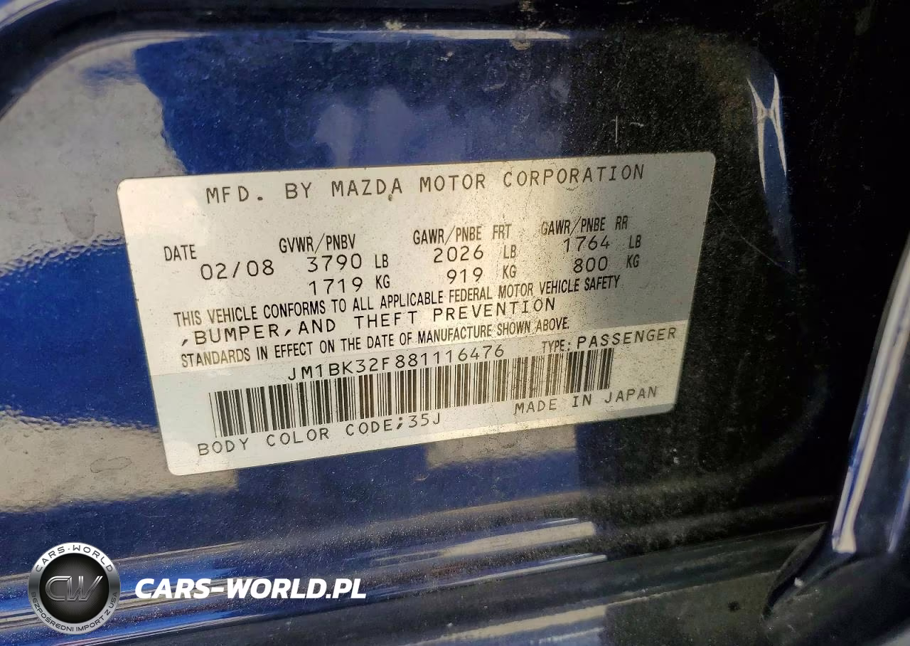 2008 Mazda 3 I VIN:JM1BK32F881116476 - 13