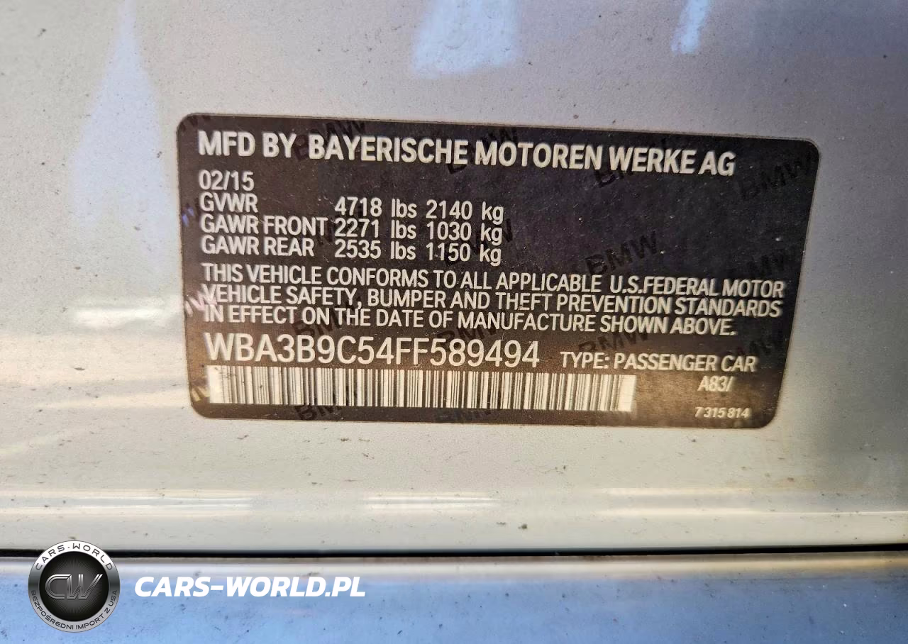 2015 BMW 335 Xi VIN:WBA3B9C54FF589494 - 12