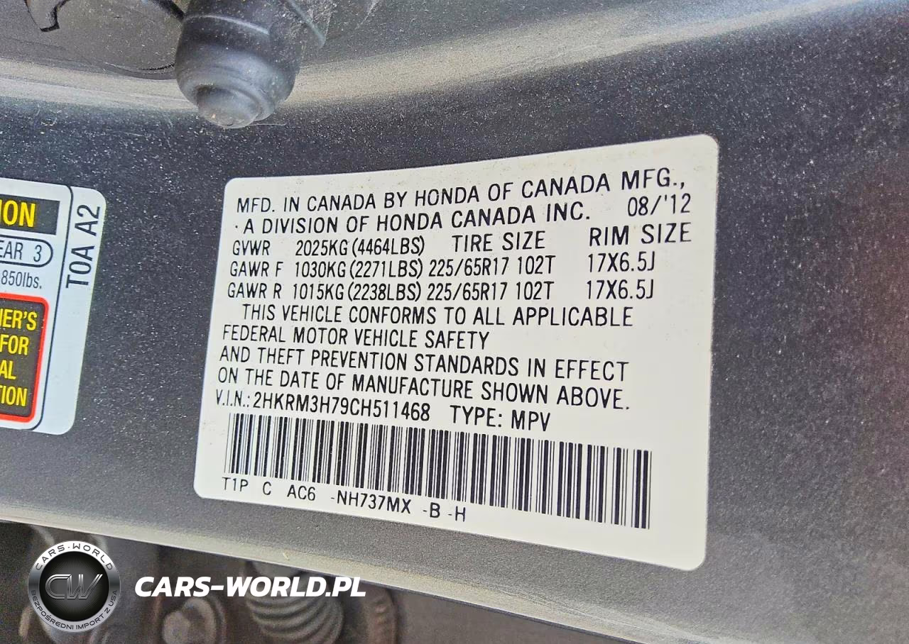 2012 Honda Cr-V Exl VIN:2HKRM3H79CH511468 - 12