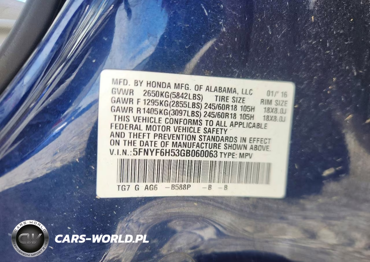 2016 Honda Pilot Exl VIN:5FNYF6H53GB060063 - 12