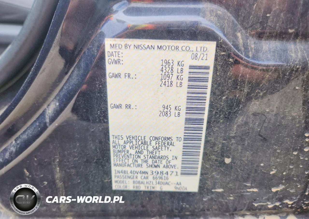 2021 Nissan Altima Sv VIN:1N4BL4DV4MN398471 - 12
