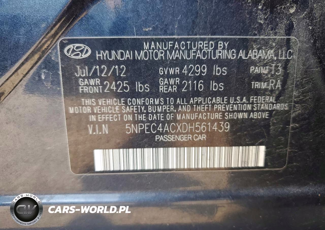 2013 Hyundai Sonata Limited VIN:5NPEC4ACXDH561439 - 13