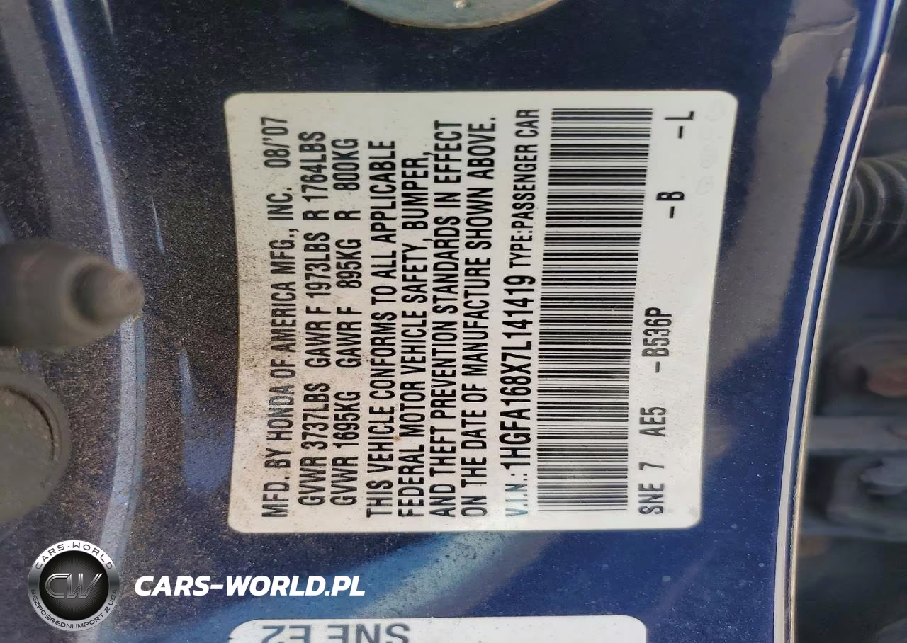 2007 Honda Civic Ex VIN:1HGFA168X7L141419 - 12