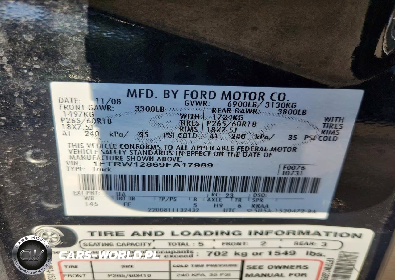 2009 Ford F150 Supercrew VIN:1FTRW12869FA17989 - 12