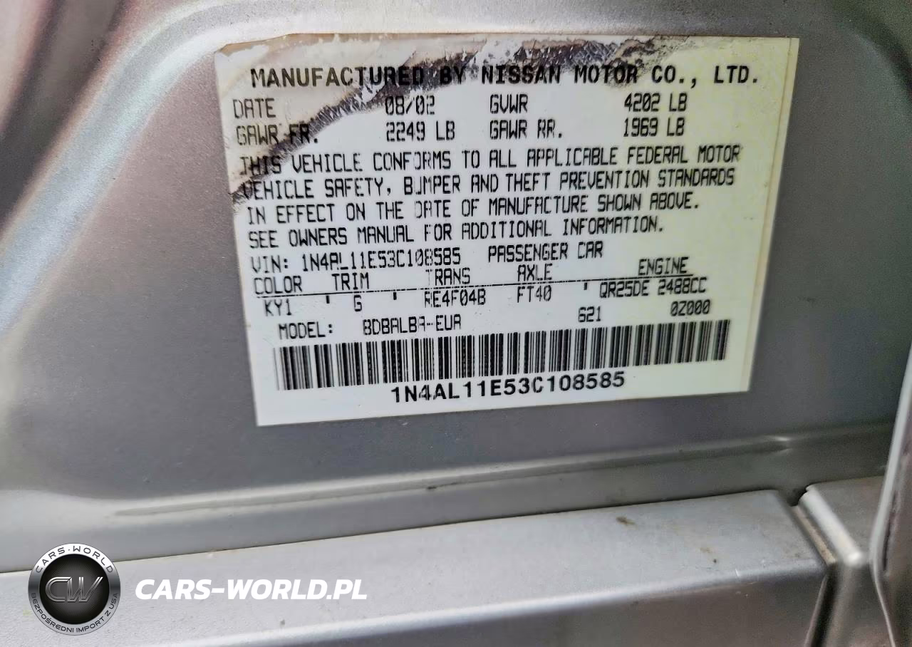 2003 Nissan Altima 2.5 S VIN:1N4AL11E53C108585 - 12