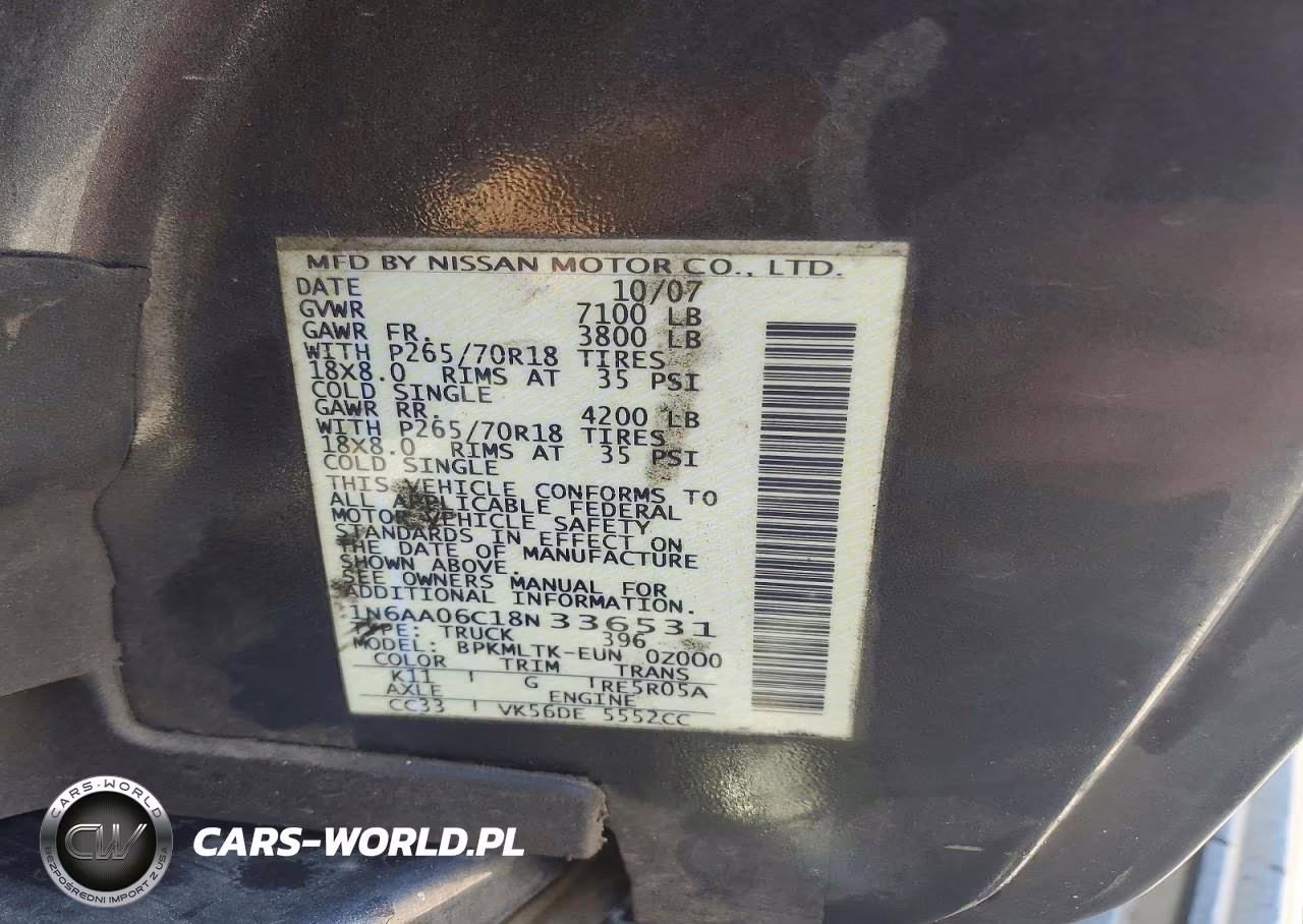 2008 Nissan Titan Xe VIN:1N6AA06C18N336531 - 12