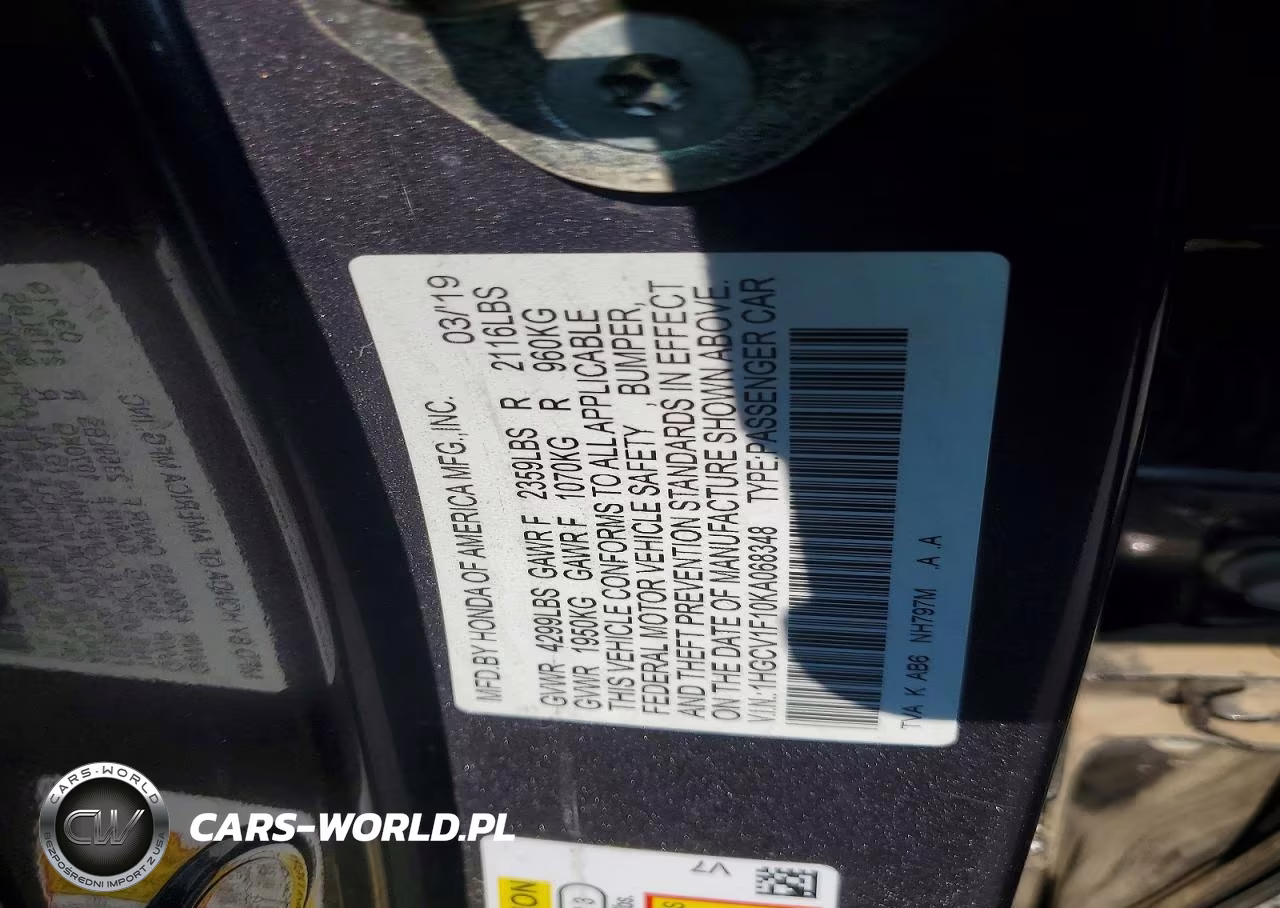 2019 Honda Accord Lx VIN:1HGCV1F10KA068348 - 12