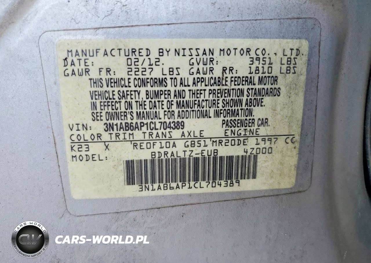 2012 Nissan Sentra 2.0 VIN:3N1AB6AP1CL704389 - 12